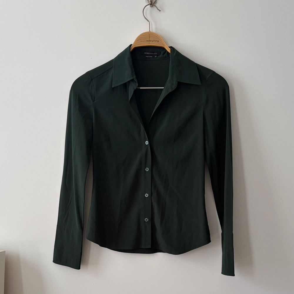 BCBGMaxAzria Dark Green Button-Down Shirt - Women's